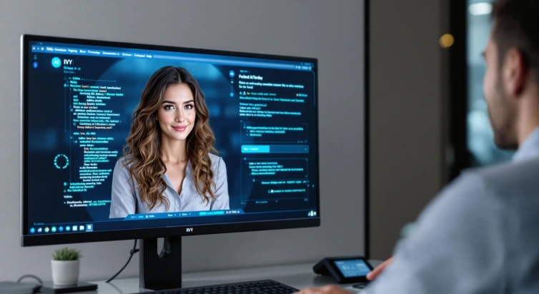 Candidate completing an AI-led technical interview with IVY on a desktop monitor